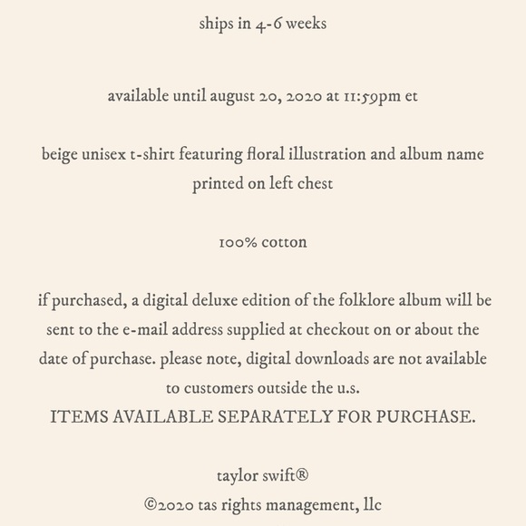 NEW Taylor Swift Folklore Tee August - Picture 6 of 6